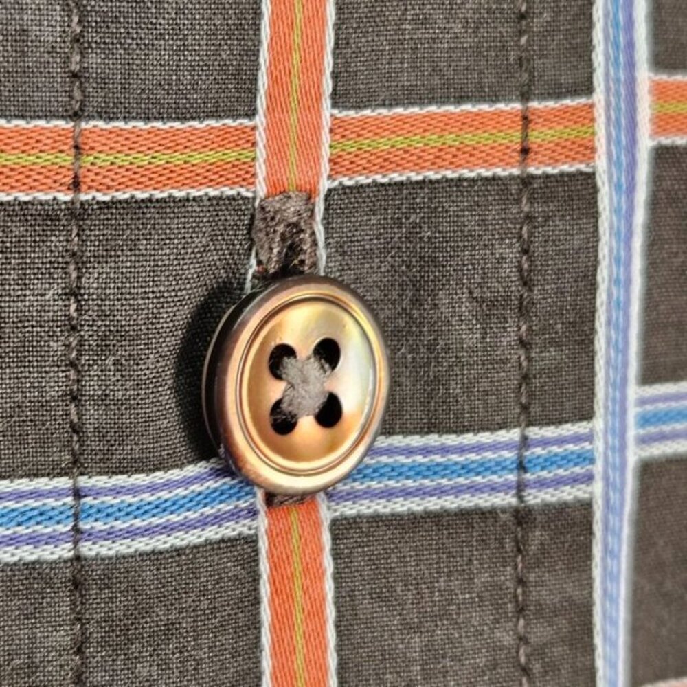 Vintage Faconnable Mens Dress Shirt Size M Pockets Check Plaid Long Sleeve - Picture 7 of 10